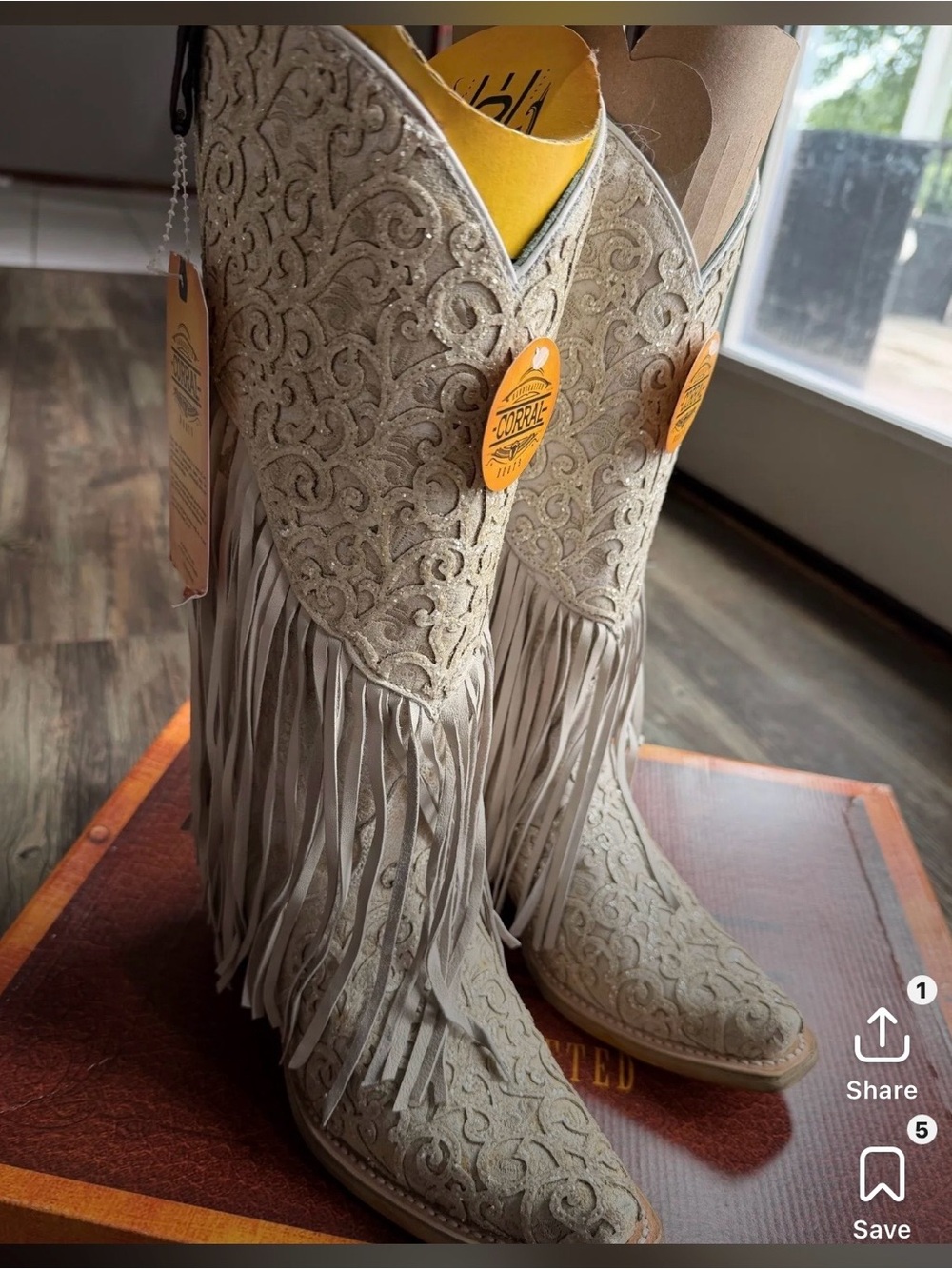 Corral Lamb Leather Fringe Boots |Embroidered Overlay | Sparkle Detail | $309.99